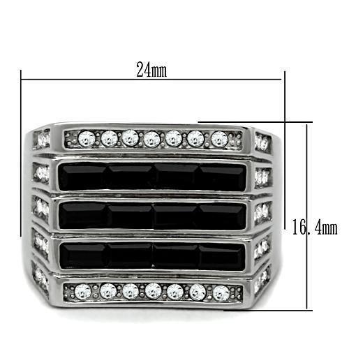 TK321 - High polished (no plating) Stainless Steel Ring with Top Grade Crystal in Jet
