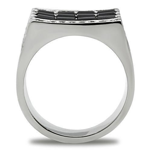 TK321 - High polished (no plating) Stainless Steel Ring with Top Grade Crystal in Jet