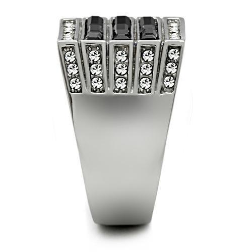 TK321 - High polished (no plating) Stainless Steel Ring with Top Grade Crystal in Jet