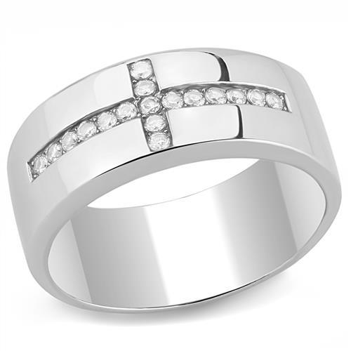 TK3225 - High polished (no plating) Stainless Steel Ring with AAA Grade CZ in Clear
