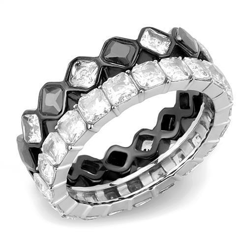 TK3231 - Two-Tone IP Black (Ion Plating) Stainless Steel Ring with AAA Grade CZ in Black Diamond