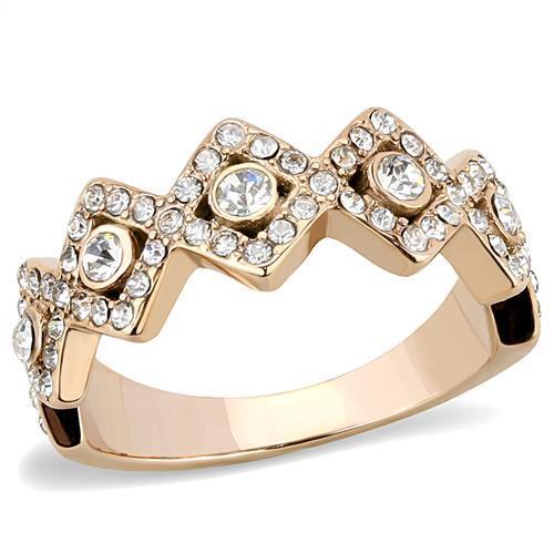 TK3237 - IP Rose Gold(Ion Plating) Stainless Steel Ring with Top Grade Crystal in Clear