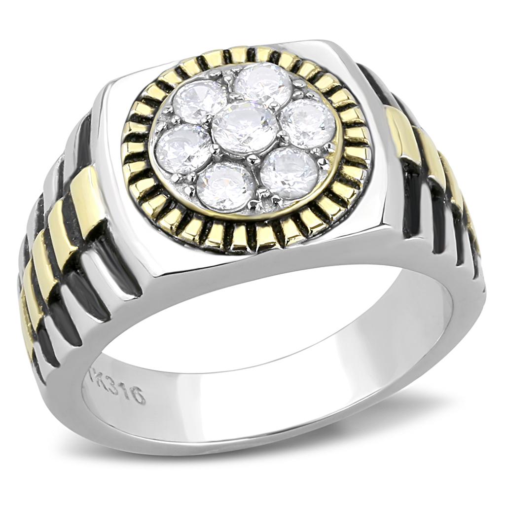 TK3240 - Two-Tone IP Gold (Ion Plating) Stainless Steel Ring with AAA Grade CZ in Clear