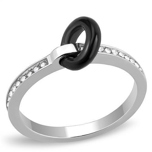 TK3241 - High polished (no plating) Stainless Steel Ring with Top Grade Crystal in Clear