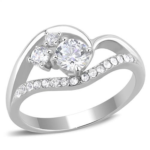 TK3243 - High polished (no plating) Stainless Steel Ring with AAA Grade CZ in Clear