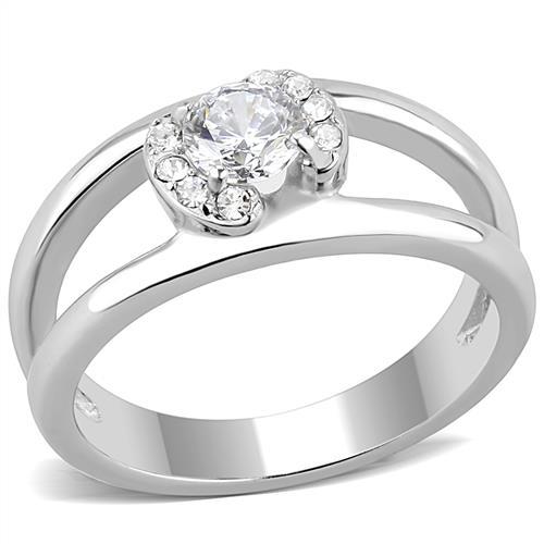 TK3245 - High polished (no plating) Stainless Steel Ring with AAA Grade CZ in Clear