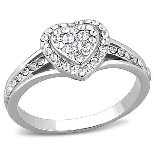 TK3249 - High polished (no plating) Stainless Steel Ring with Top Grade Crystal in Clear