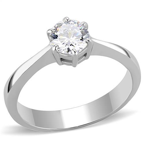 TK3252 - High polished (no plating) Stainless Steel Ring with AAA Grade CZ in Clear