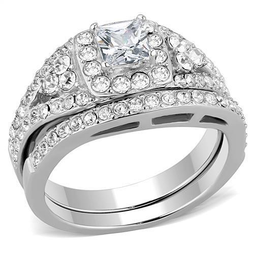 TK3253 - High polished (no plating) Stainless Steel Ring with AAA Grade CZ in Clear