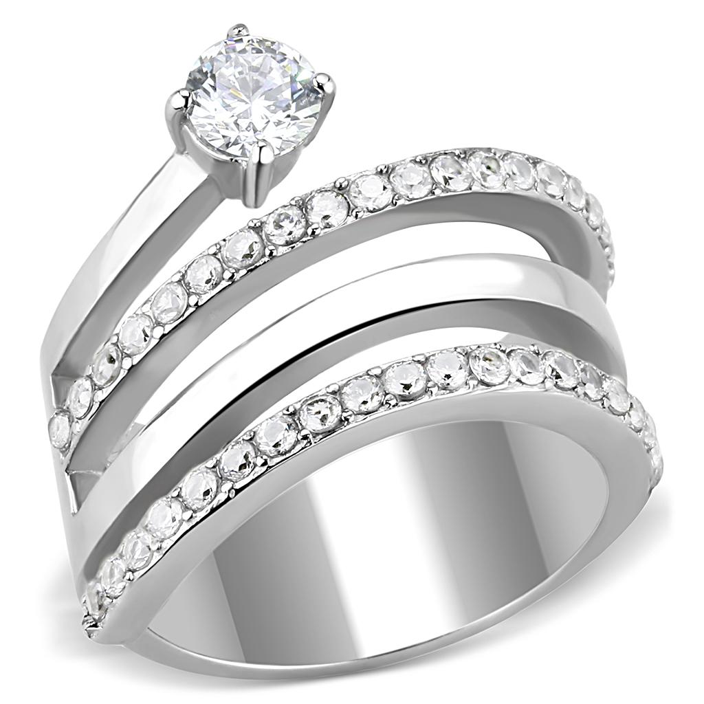TK3254 - High polished (no plating) Stainless Steel Ring with AAA Grade CZ in Clear