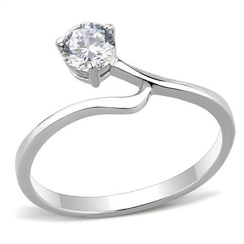 TK3257 - High polished (no plating) Stainless Steel Ring with AAA Grade CZ in Clear