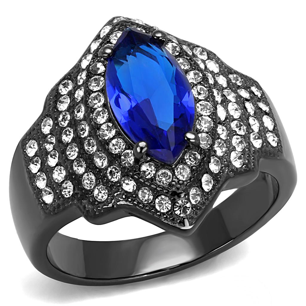 TK3258 - IP Light Black (IP Gun) Stainless Steel Ring with Synthetic Synthetic Glass in Sapphire