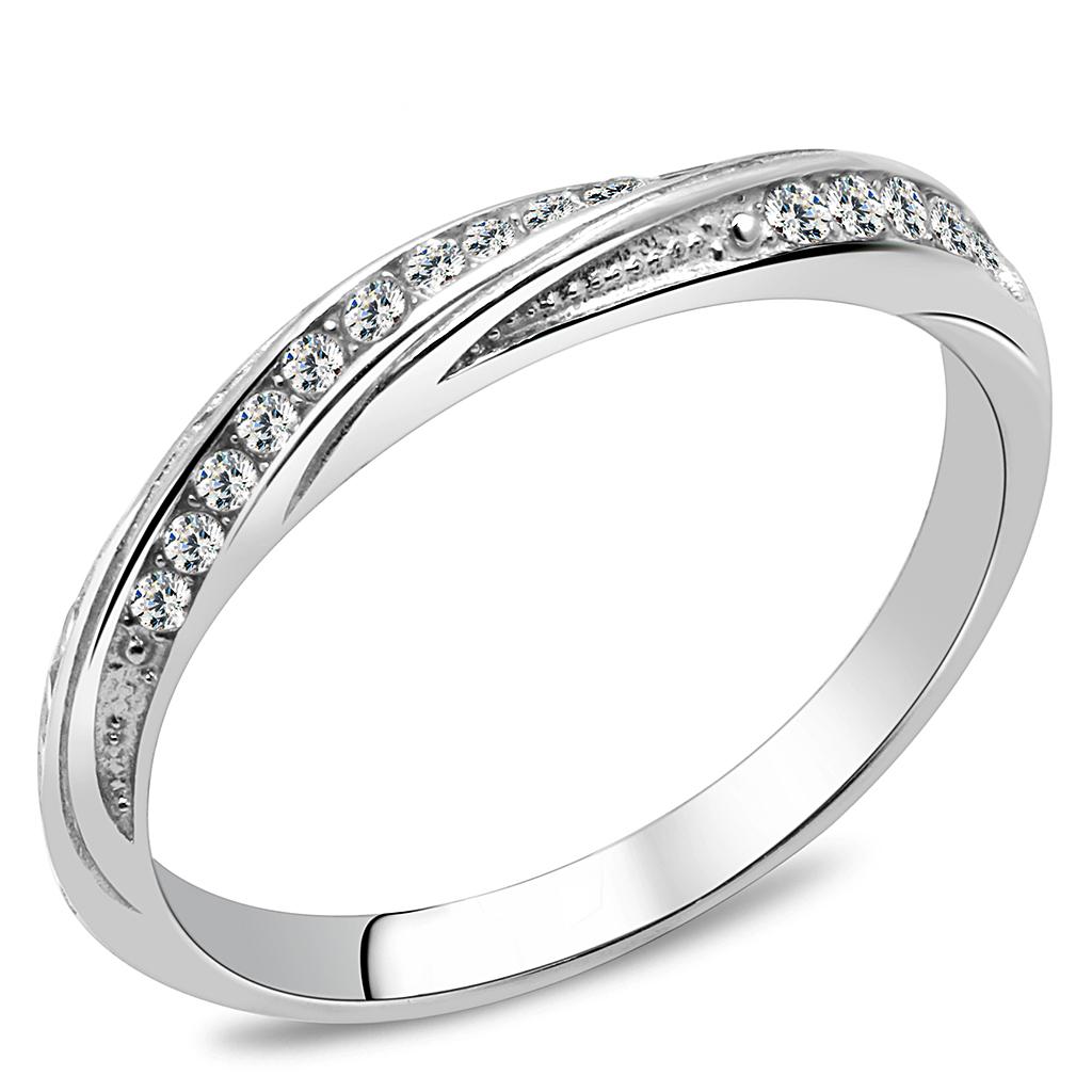 TK3259 - High polished (no plating) Stainless Steel Ring with AAA Grade CZ in Clear
