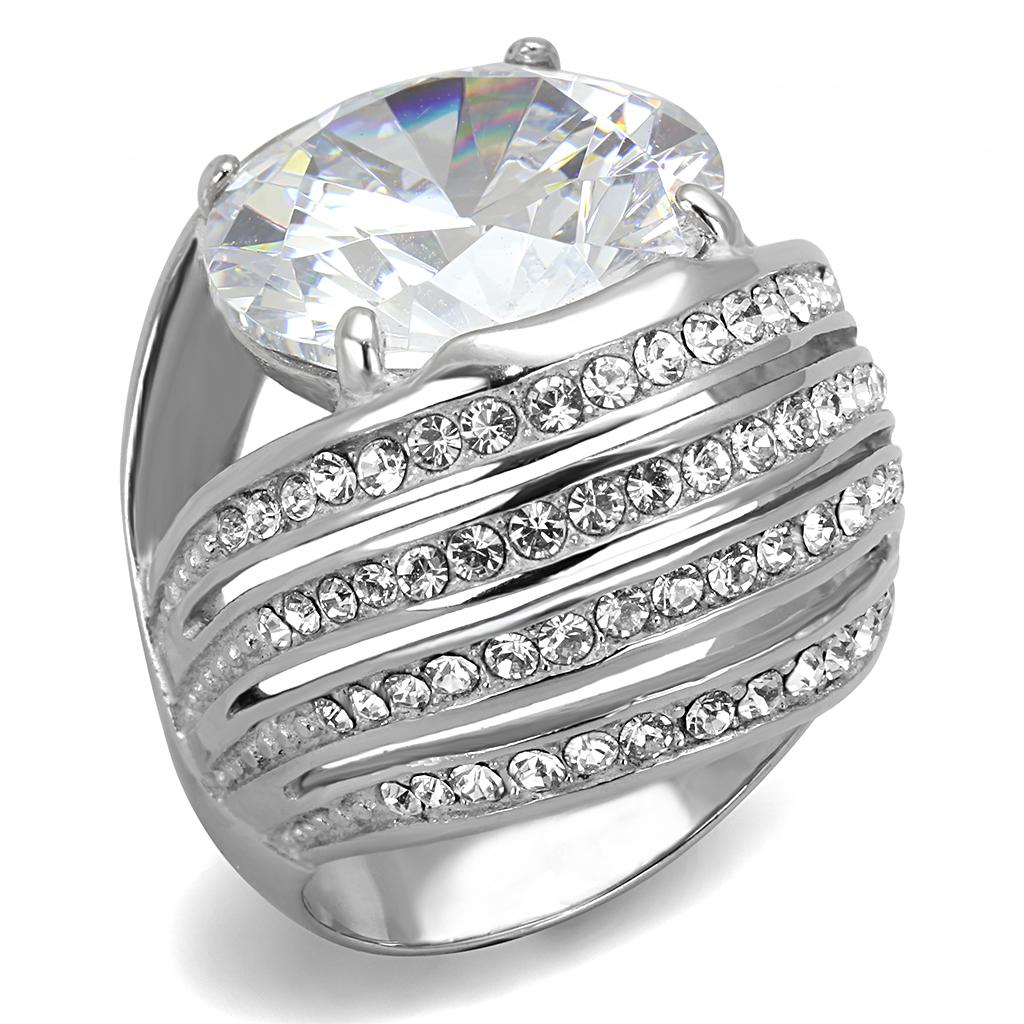 TK3263 - High polished (no plating) Stainless Steel Ring with AAA Grade CZ in Clear