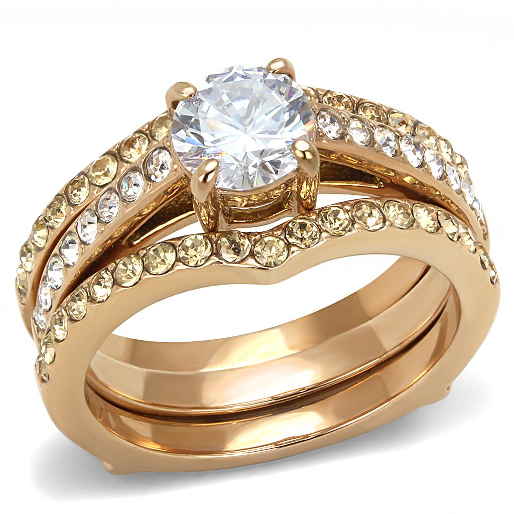 TK3264 - IP Rose Gold(Ion Plating) Stainless Steel Ring with AAA Grade CZ in Clear