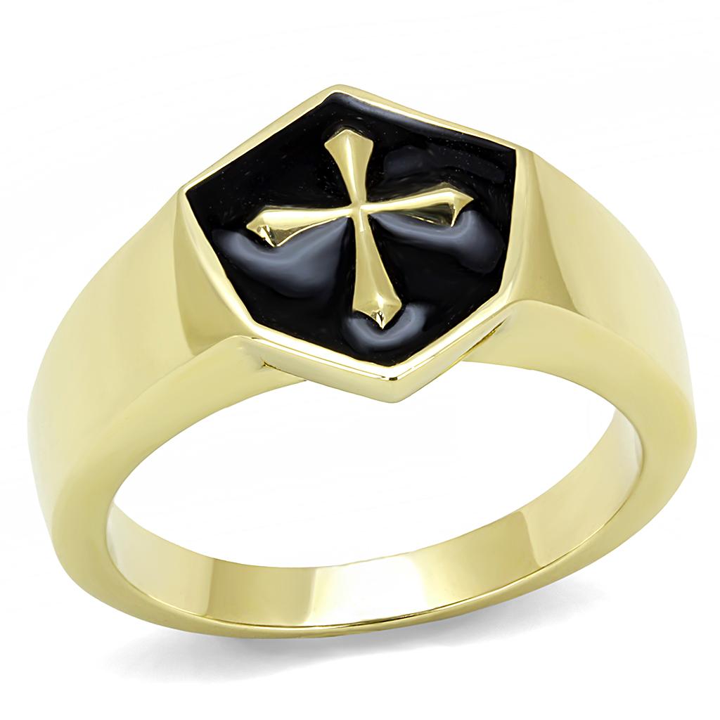 TK3268 - IP Gold(Ion Plating) Stainless Steel Ring with Epoxy in Jet