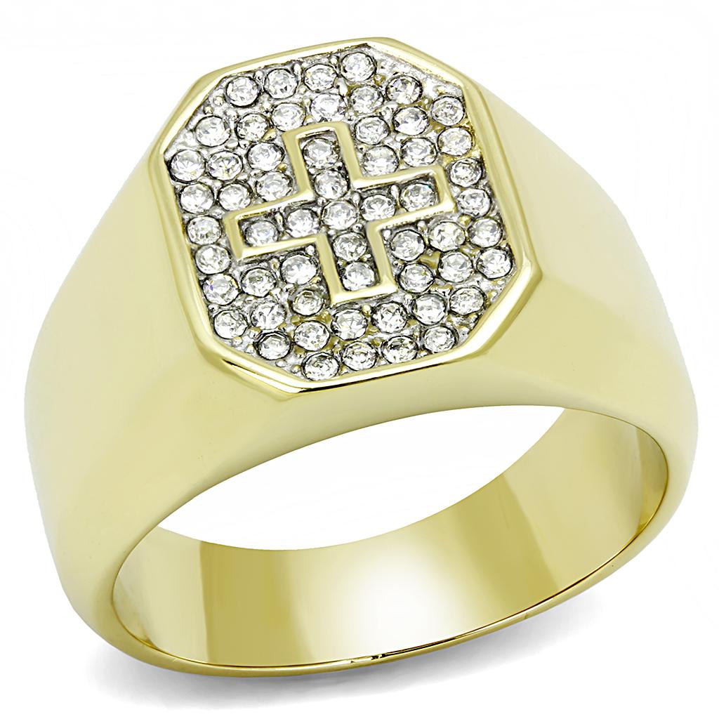 TK3270 - Two-Tone IP Gold (Ion Plating) Stainless Steel Ring with Top Grade Crystal in Clear
