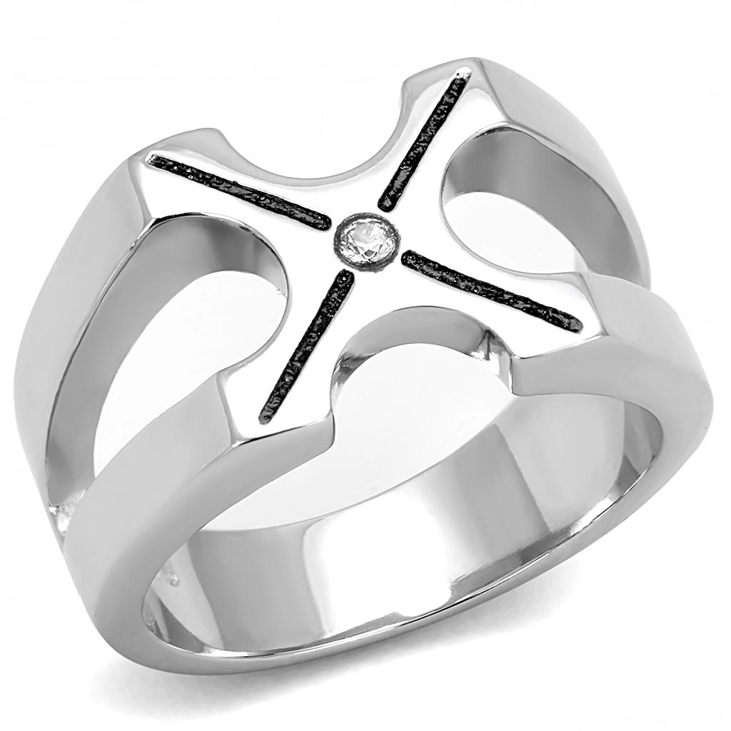 TK3278 - High polished (no plating) Stainless Steel Ring with AAA Grade CZ in Clear