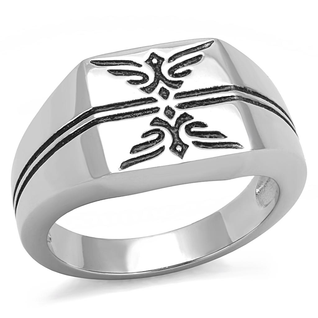 TK3279 - High polished (no plating) Stainless Steel Ring with Epoxy in Jet