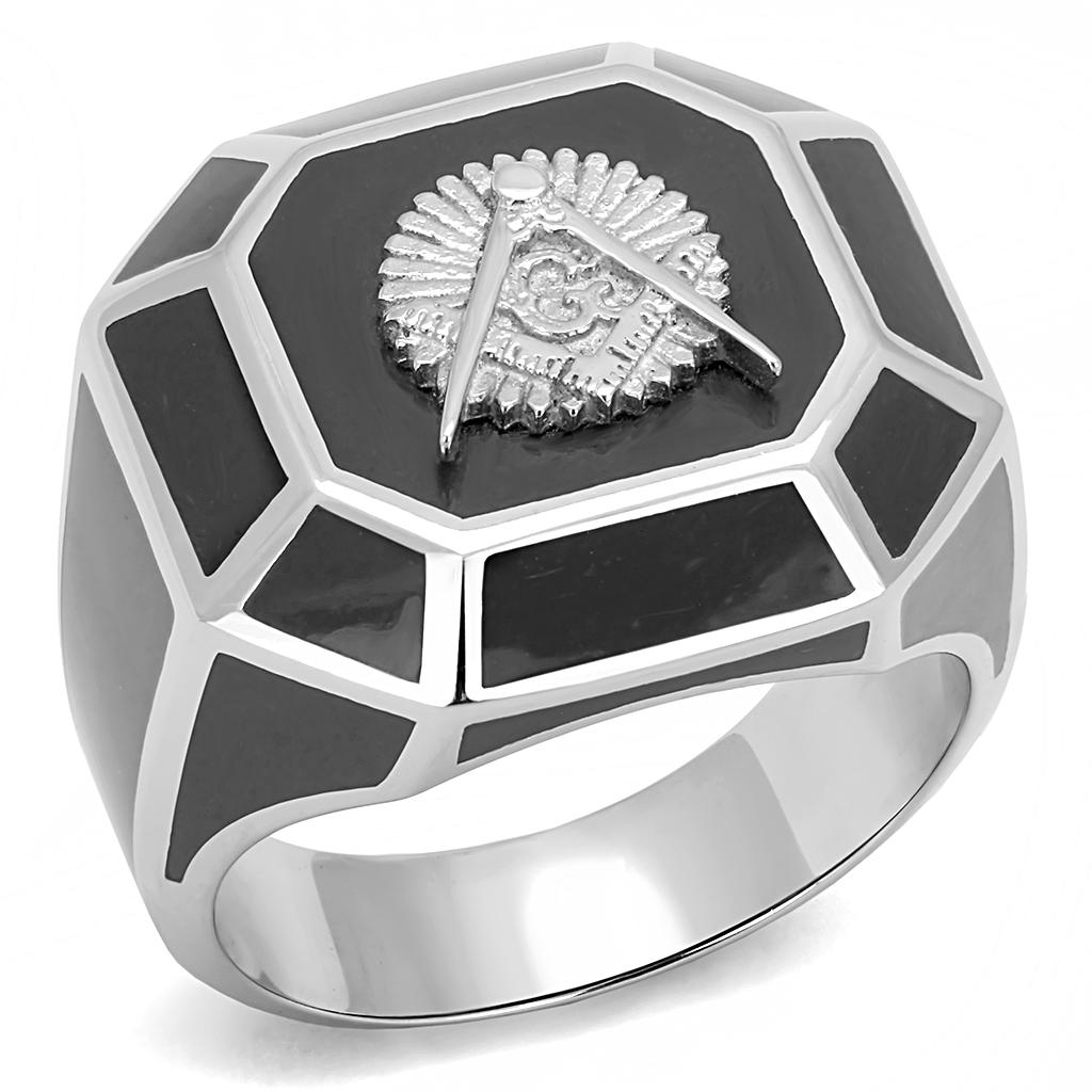 TK3282 - High polished (no plating) Stainless Steel Ring with Epoxy in Jet