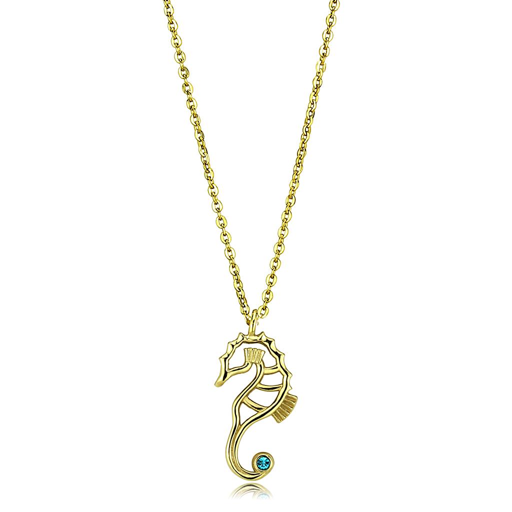 TK3296 - IP Gold(Ion Plating) Stainless Steel Necklace with Top Grade Crystal in Blue Zircon