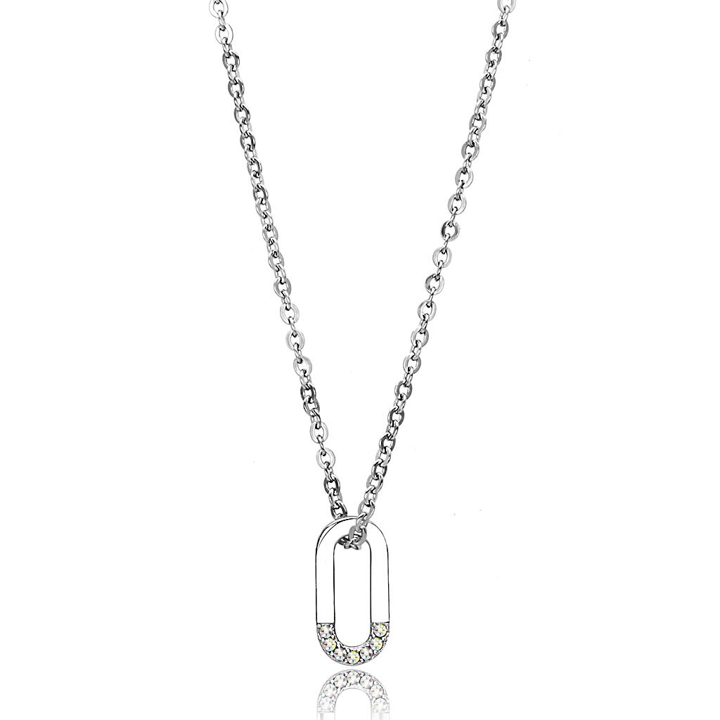 TK3297 - High polished (no plating) Stainless Steel Necklace with Top Grade Crystal in White AB