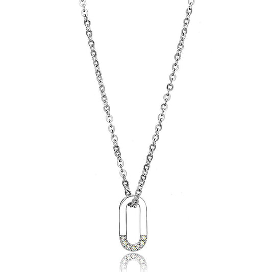 TK3297 - High polished (no plating) Stainless Steel Necklace with Top Grade Crystal  in White AB