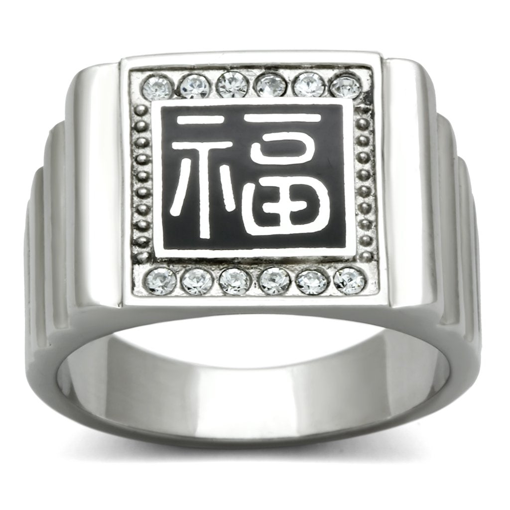 TK329 - High polished (no plating) Stainless Steel Ring with Top Grade Crystal in Clear