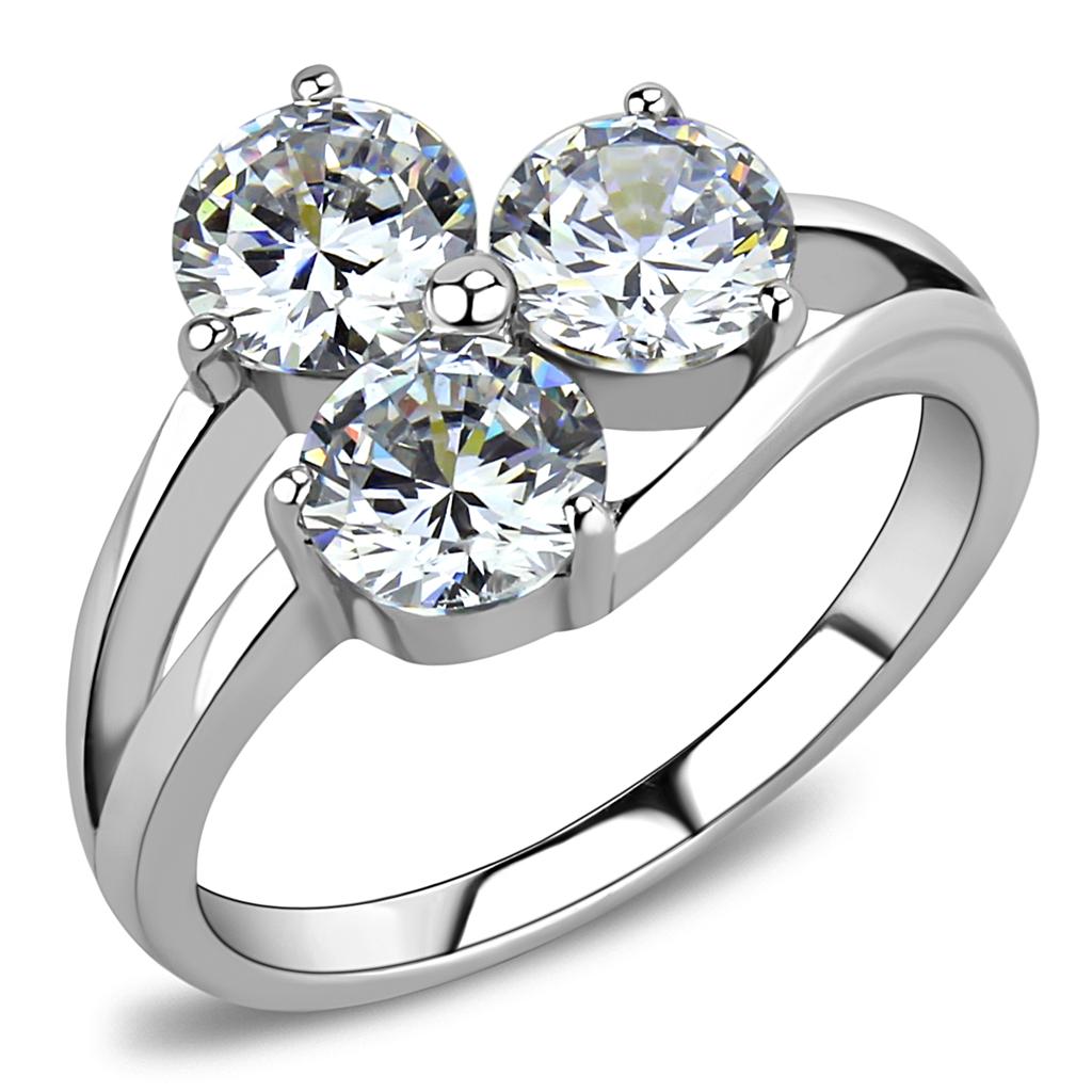 TK3430 - High polished (no plating) Stainless Steel Ring with AAA Grade CZ in Clear