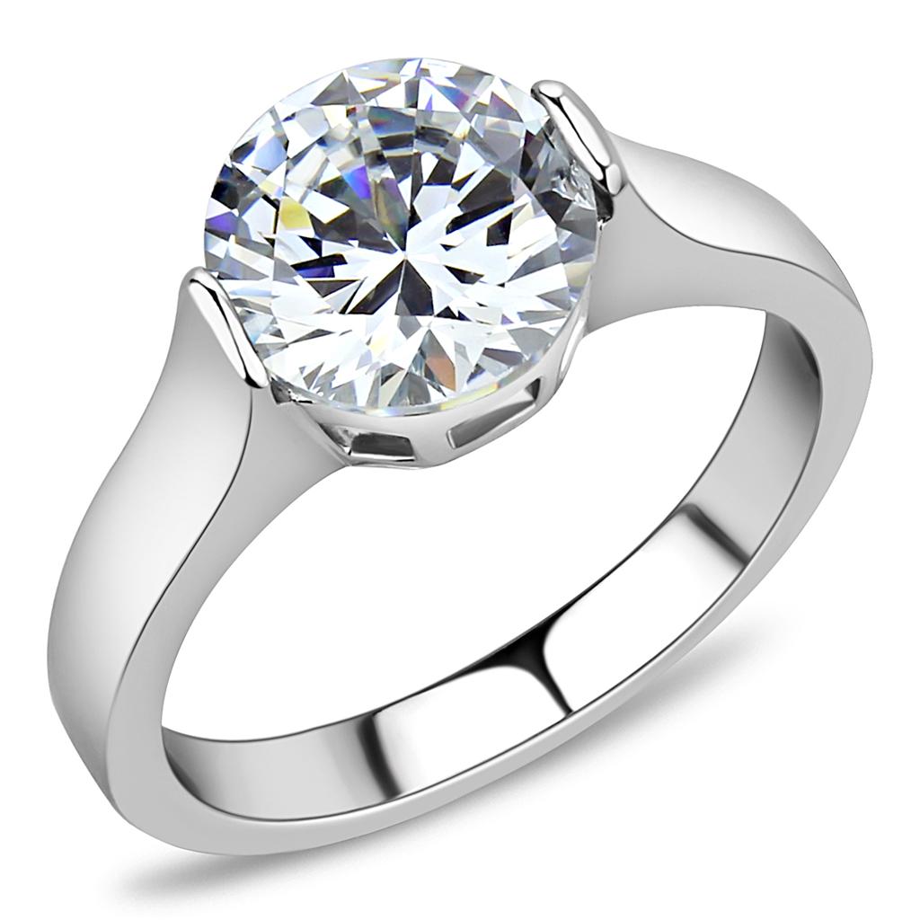 TK3432 - High polished (no plating) Stainless Steel Ring with AAA Grade CZ in Clear