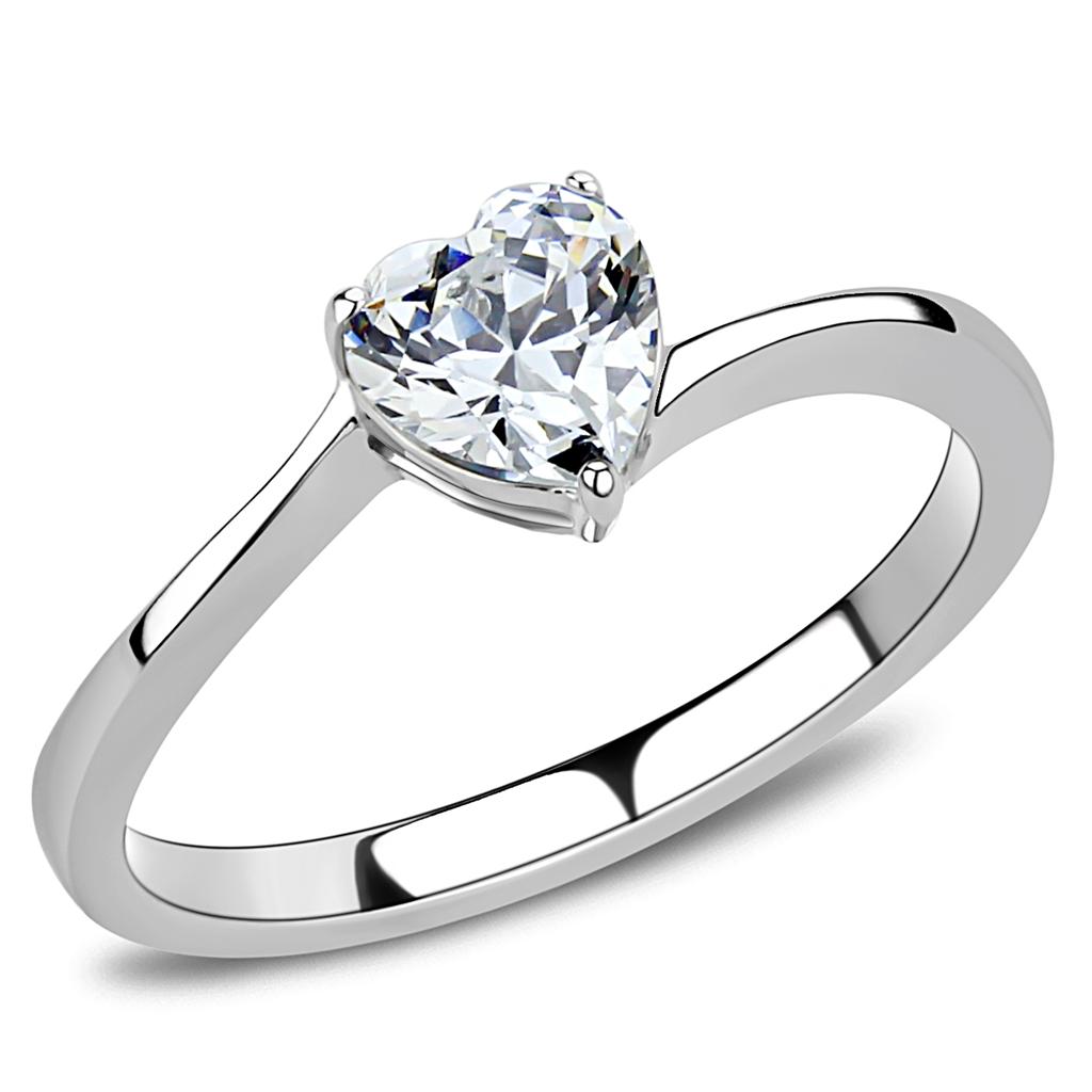 TK3434 - High polished (no plating) Stainless Steel Ring with AAA Grade CZ in Clear