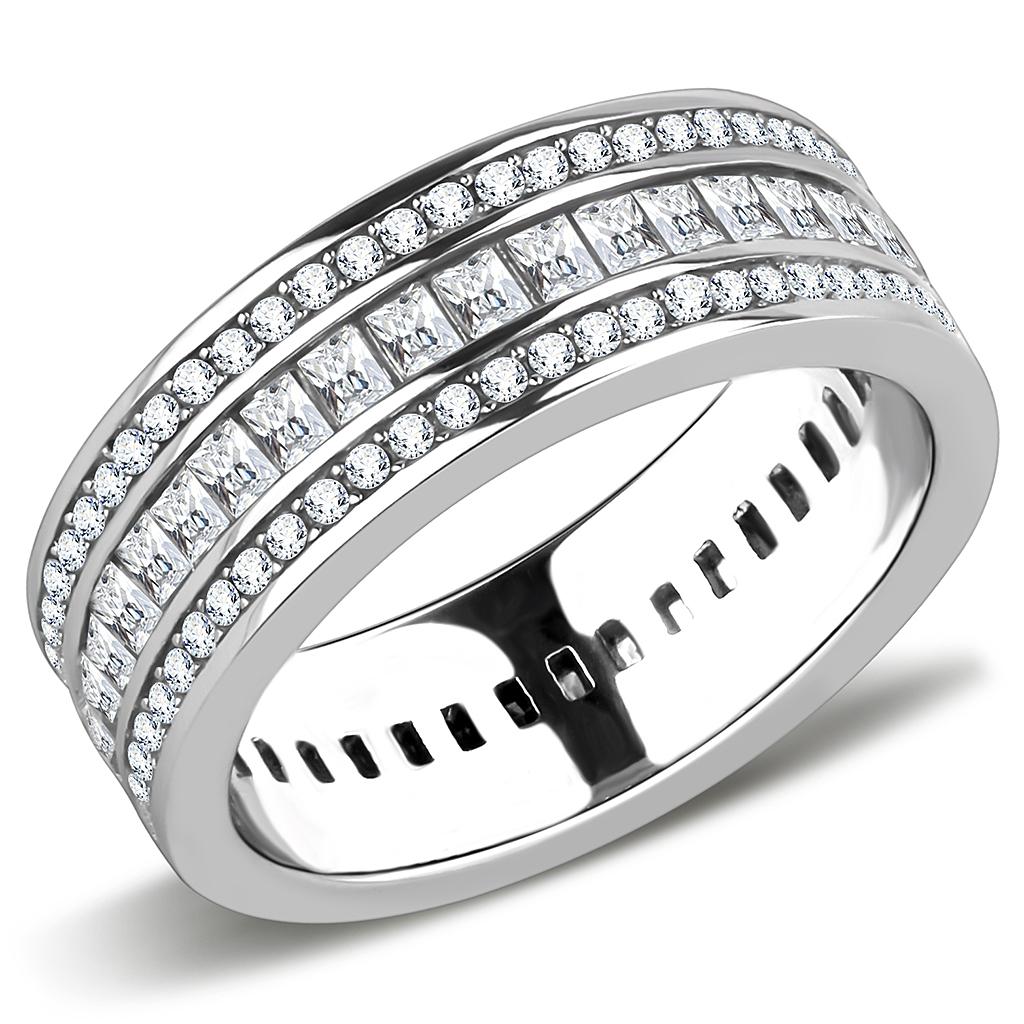 TK3435 - High polished (no plating) Stainless Steel Ring with AAA Grade CZ in Clear