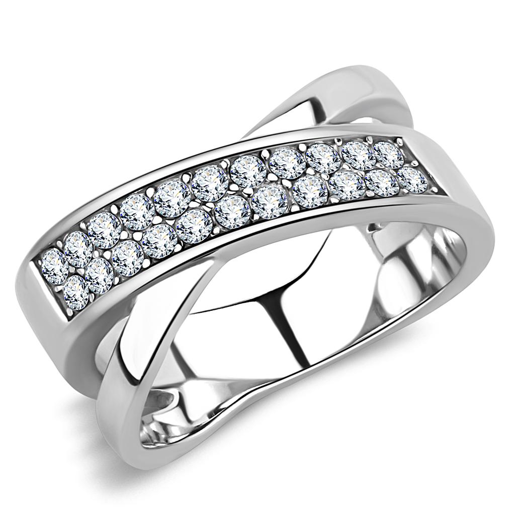 TK3436 - High polished (no plating) Stainless Steel Ring with Top Grade Crystal in Clear