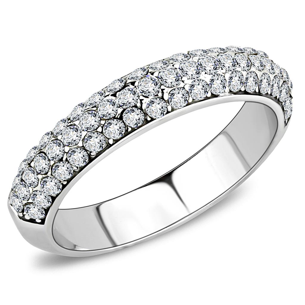 TK3437 - High polished (no plating) Stainless Steel Ring with Top Grade Crystal in Clear