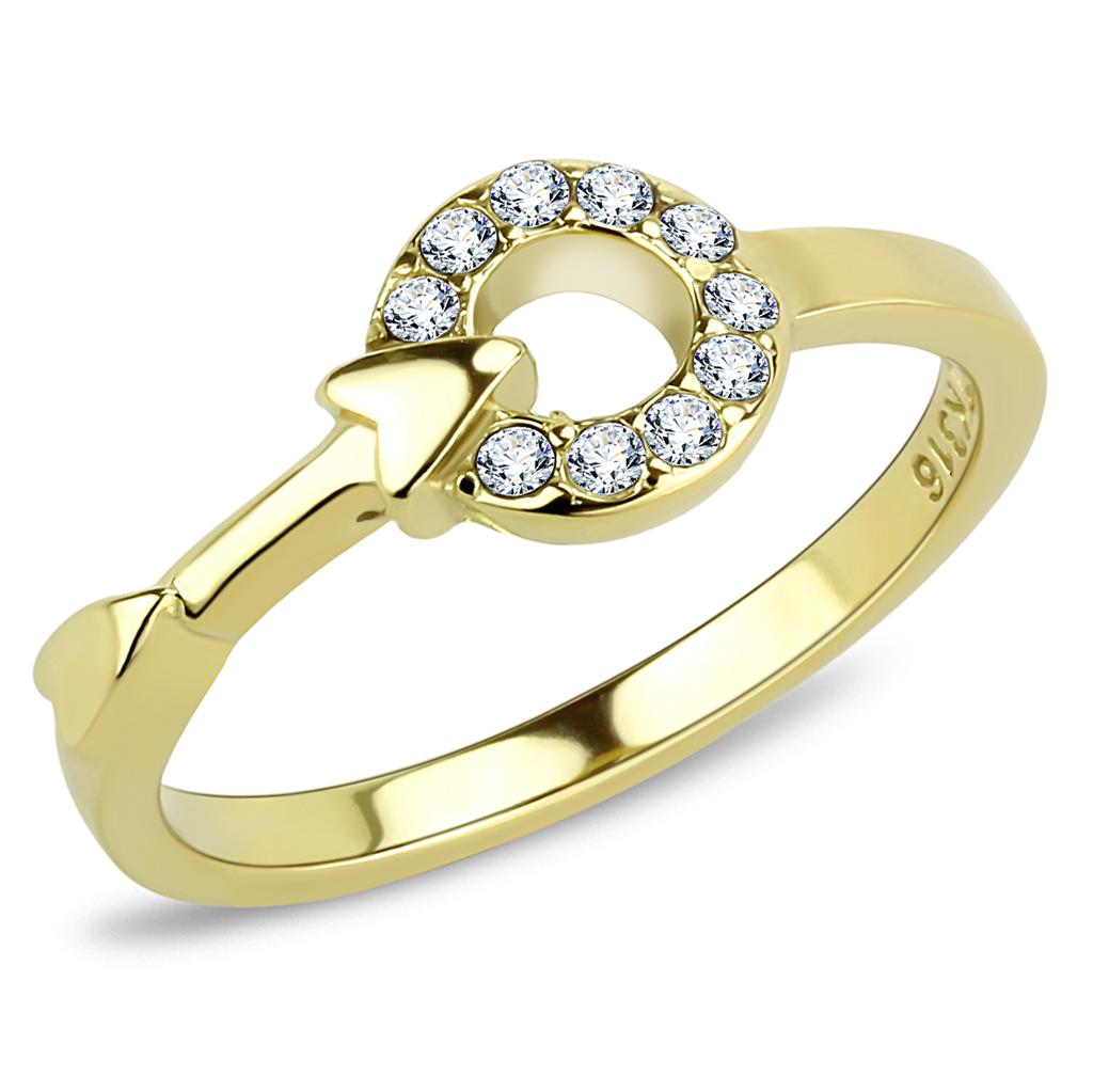 TK3439 - IP Gold(Ion Plating) Stainless Steel Ring with Top Grade Crystal in Clear