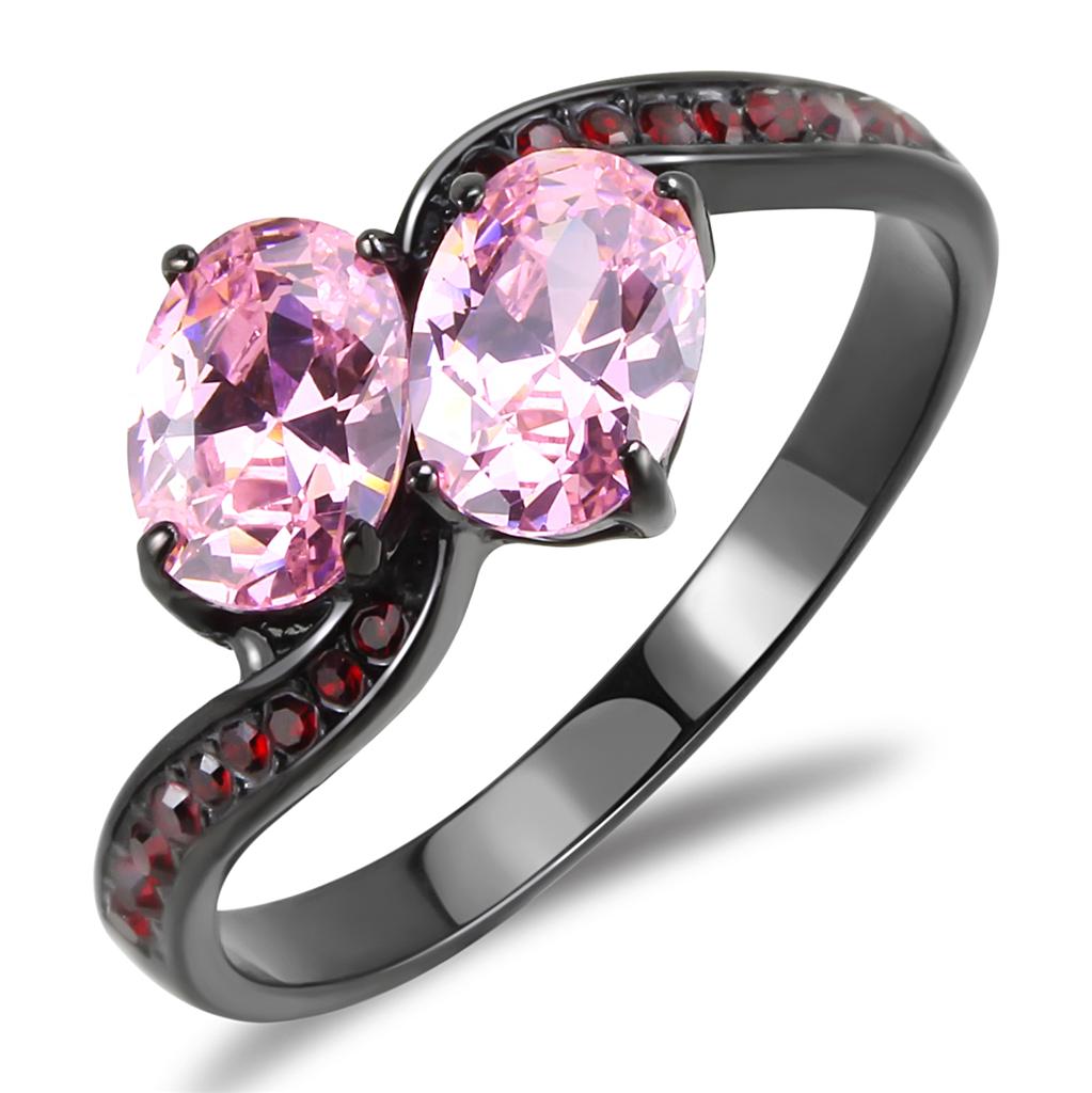 TK3444 - IP Black(Ion Plating) Stainless Steel Ring with AAA Grade CZ in Rose