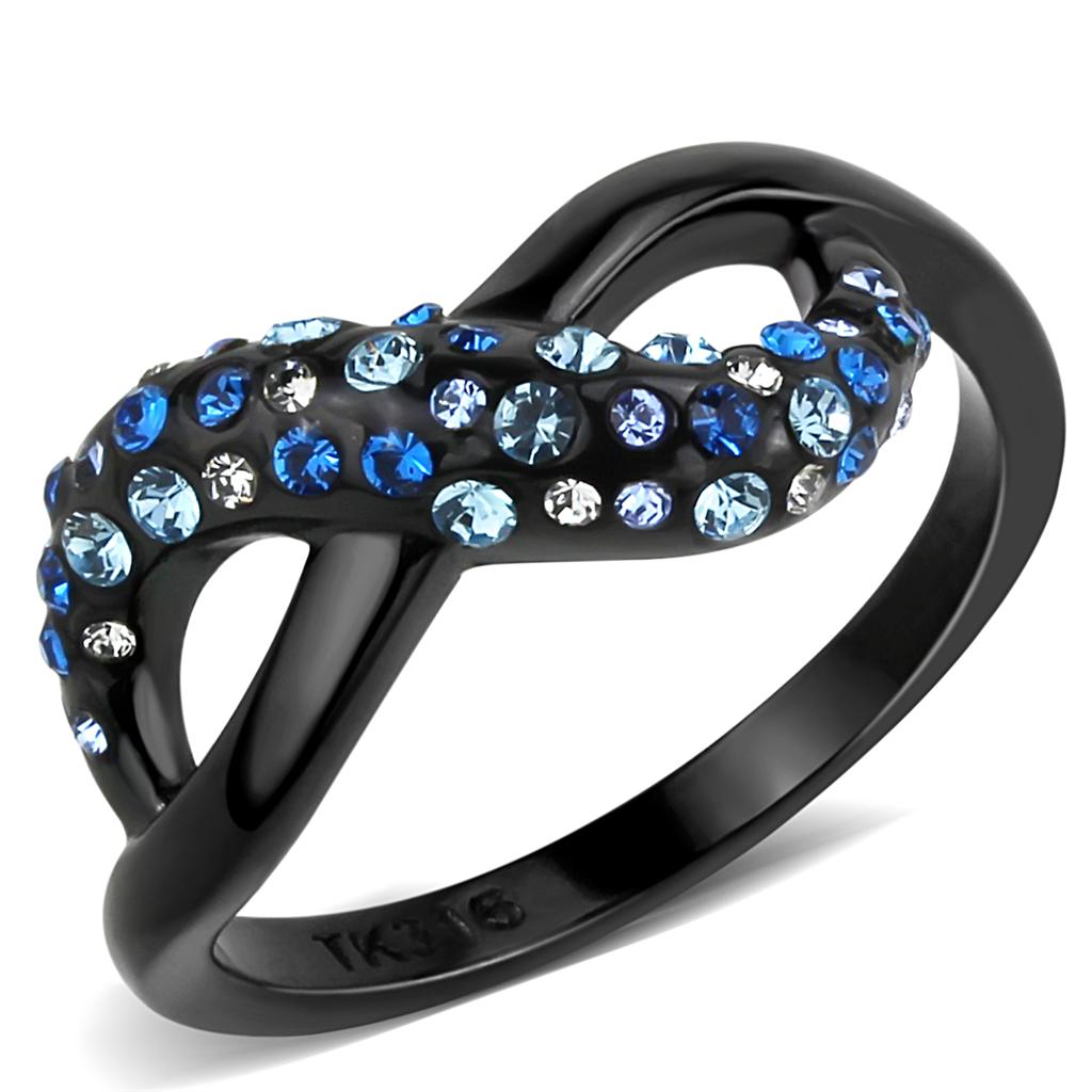 TK3446 - IP Black(Ion Plating) Stainless Steel Ring with Top Grade Crystal in Multi Color