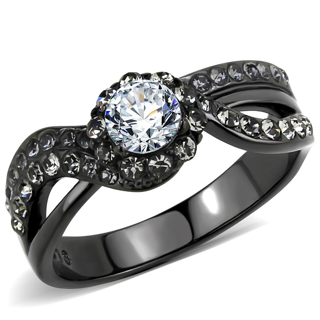 TK3448 - IP Light Black (IP Gun) Stainless Steel Ring with AAA Grade CZ in Clear