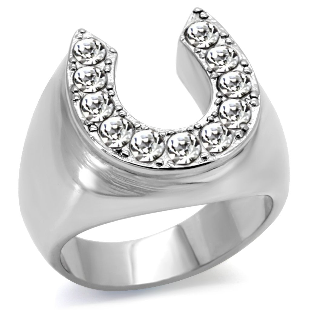TK34532 - High polished (no plating) Stainless Steel Ring with Top Grade Crystal in Clear