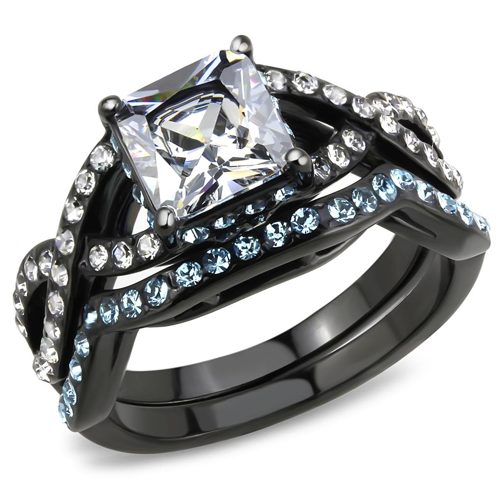 TK3457 - IP Black(Ion Plating) Stainless Steel Ring with AAA Grade CZ in Clear