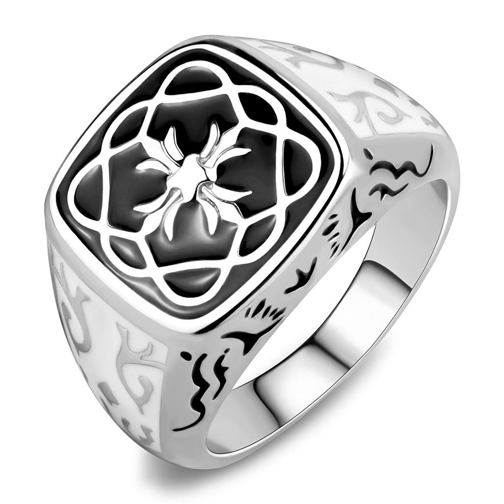 TK3460 - High polished (no plating) Stainless Steel Ring with Epoxy in Jet