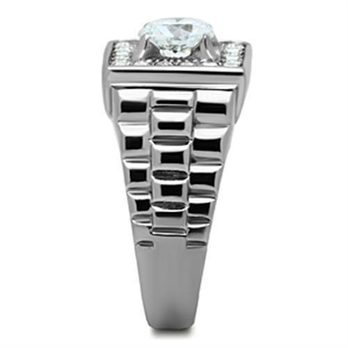 TK347 - High polished (no plating) Stainless Steel Ring with AAA Grade CZ in Clear