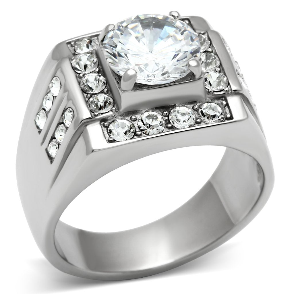 TK348 - High polished (no plating) Stainless Steel Ring with AAA Grade CZ in Clear