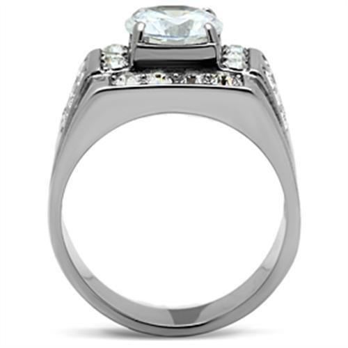 TK348 - High polished (no plating) Stainless Steel Ring with AAA Grade CZ in Clear