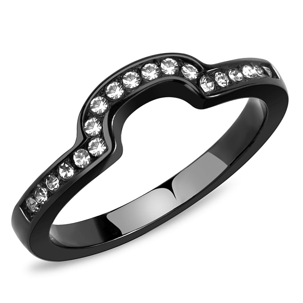 TK3498 - IP Black(Ion Plating) Stainless Steel Ring with Top Grade Crystal in Clear