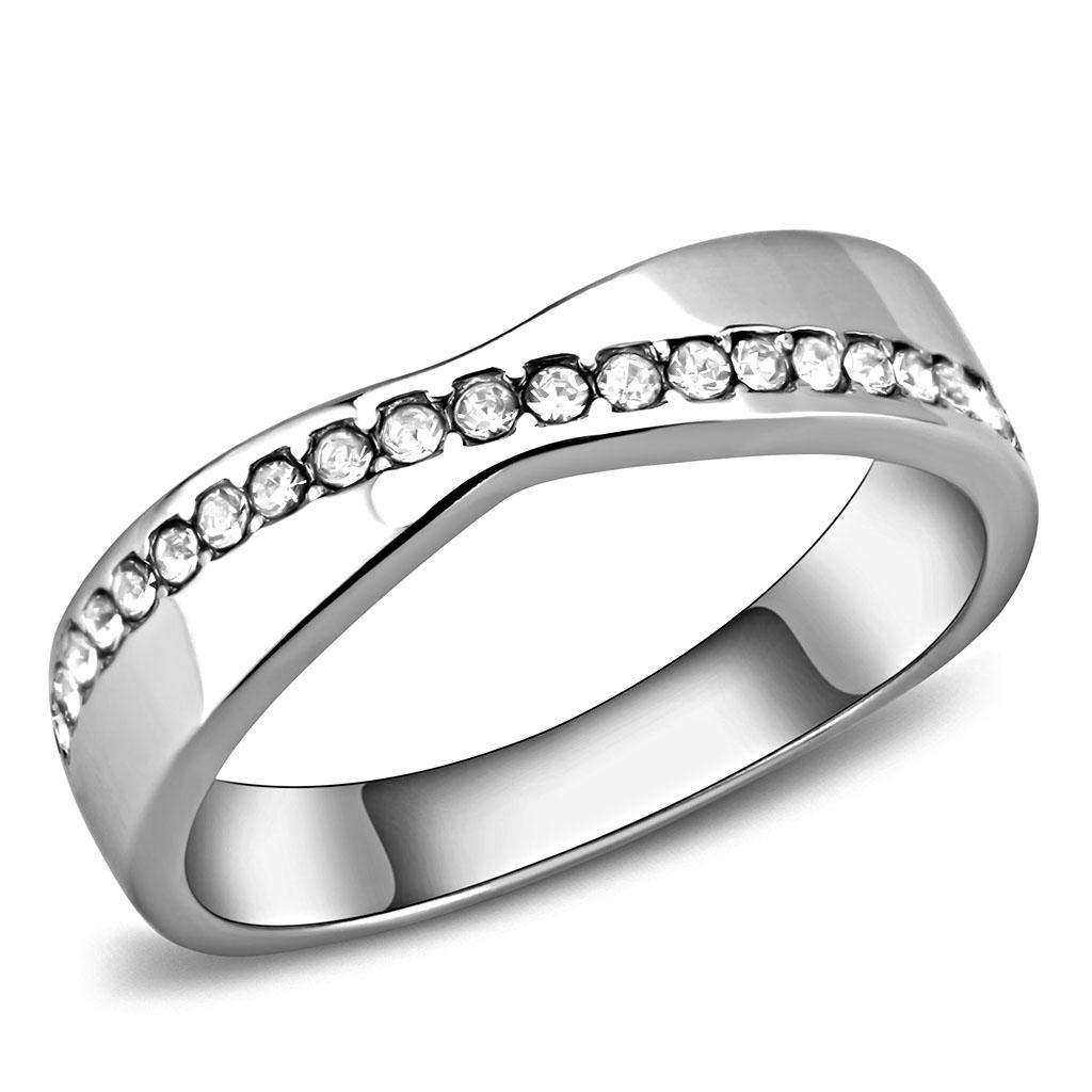 TK3501 - High polished (no plating) Stainless Steel Ring with Top Grade Crystal in Clear