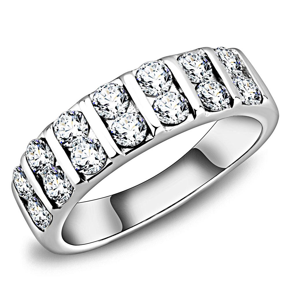TK3504 - High polished (no plating) Stainless Steel Ring with AAA Grade CZ in Clear