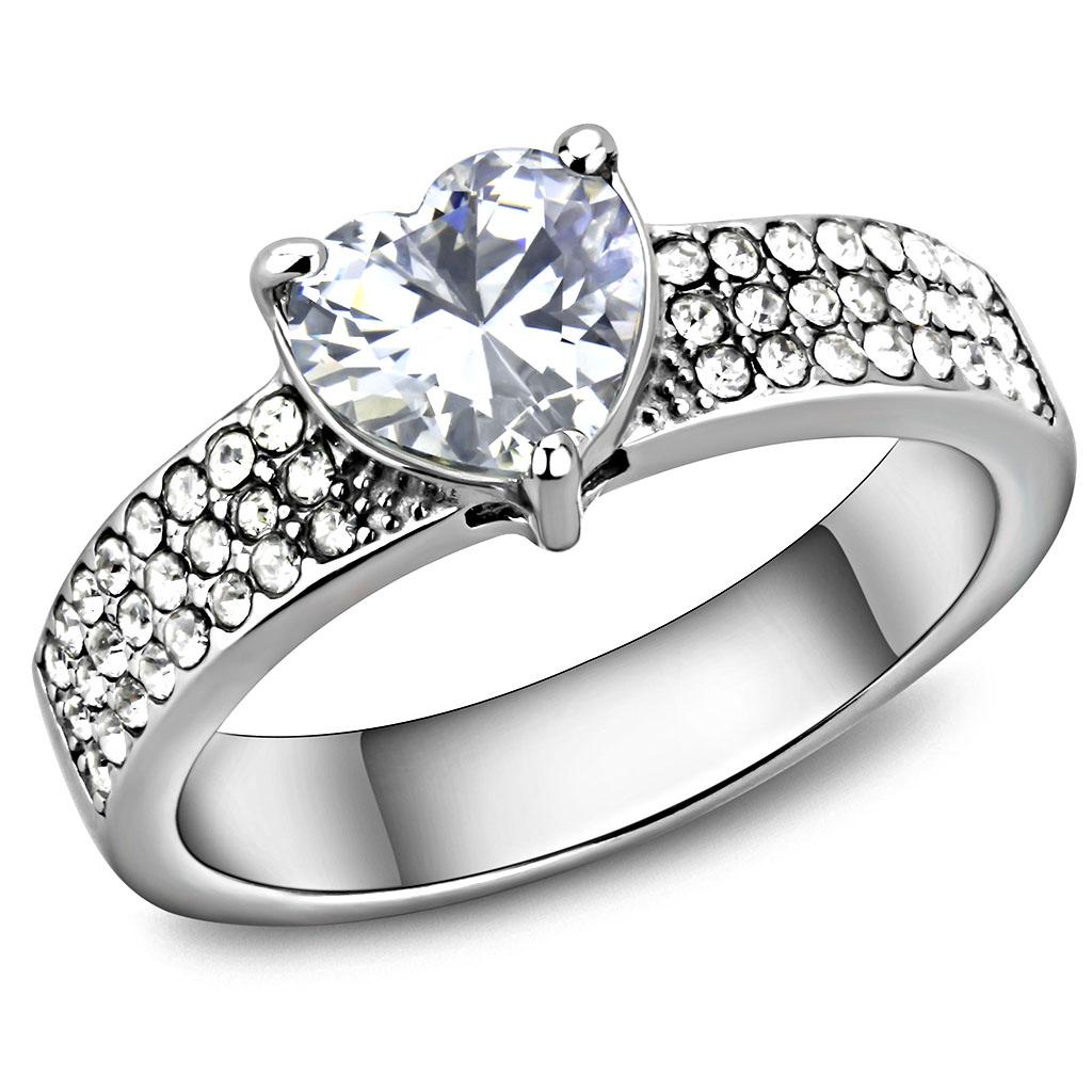 TK3505 - High polished (no plating) Stainless Steel Ring with AAA Grade CZ in Clear