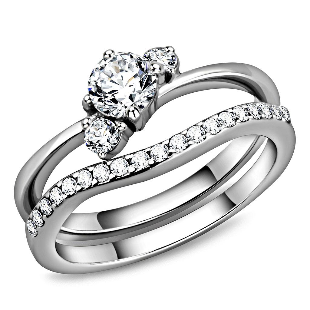 TK3507 - High polished (no plating) Stainless Steel Ring with AAA Grade CZ in Clear