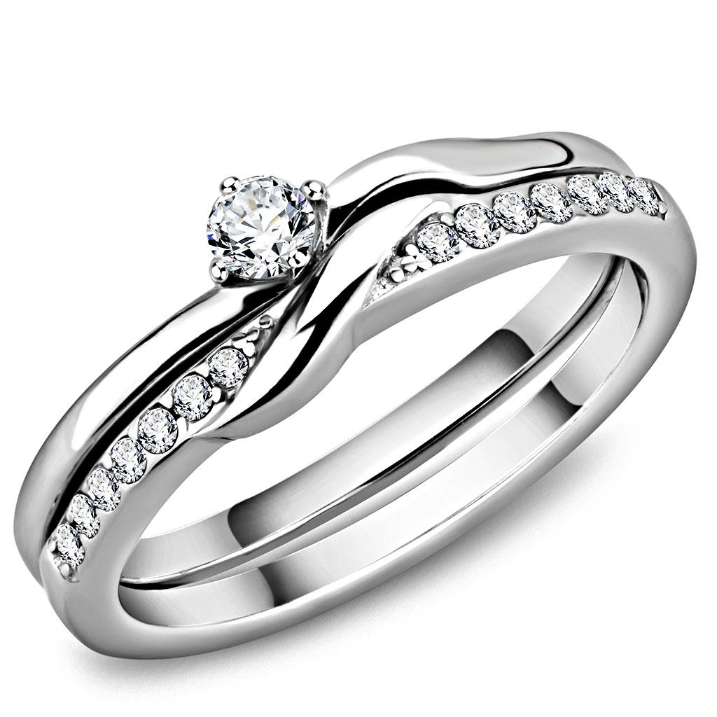 TK3508 - High polished (no plating) Stainless Steel Ring with AAA Grade CZ in Clear